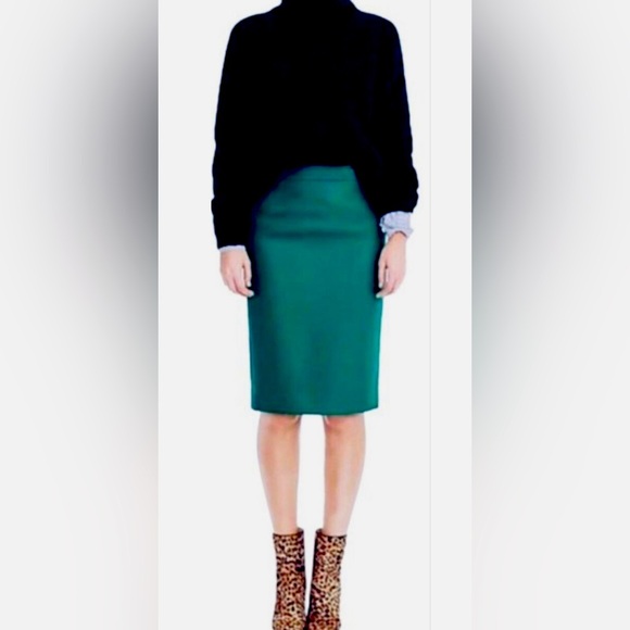 J Crew | Green Pencil Skirt in Double-Serge Wool - Picture 1 of 5